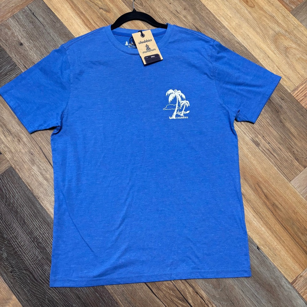 Chubbies The Relaxer Graphic T-Shirt Blue Heather Palm Tree Mens Small NWT